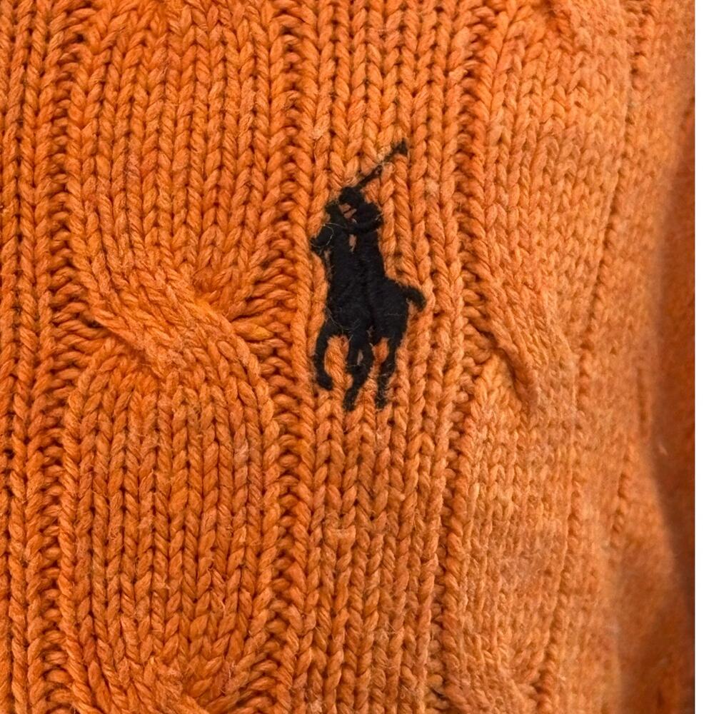 Vintage Polo Ralph Lauren 100% Silk Cable Knit Sweater Orange Sz Small - Picture 3 of 8